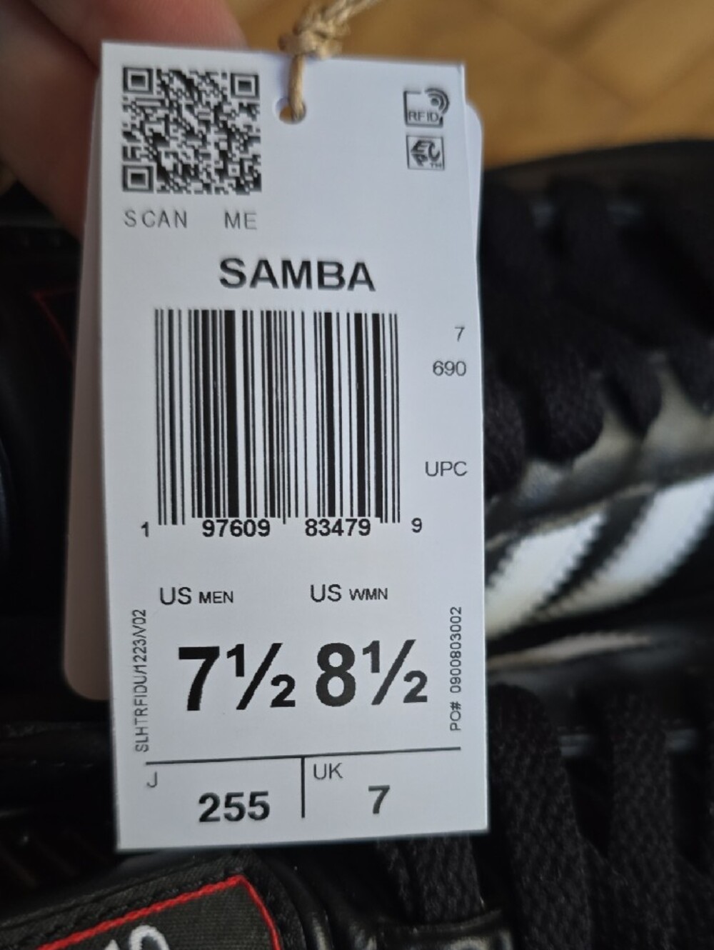 adidas Samba Black with White Stripe Low-Profile Sneakers - Picture 3 of 4